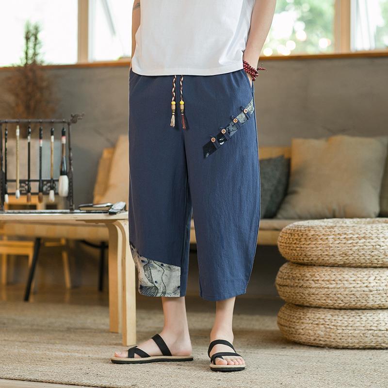 Linen Ankle Length Pants Men's casual Shorts