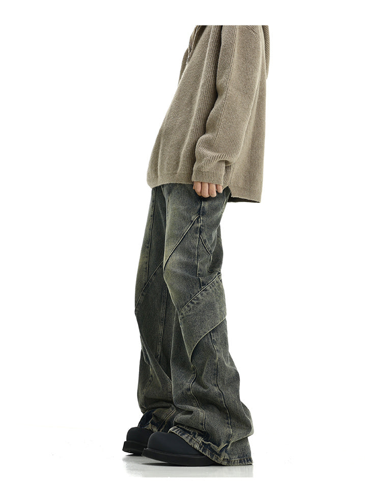 American Retro Distressed Yellow Mud Washed Jeans for men