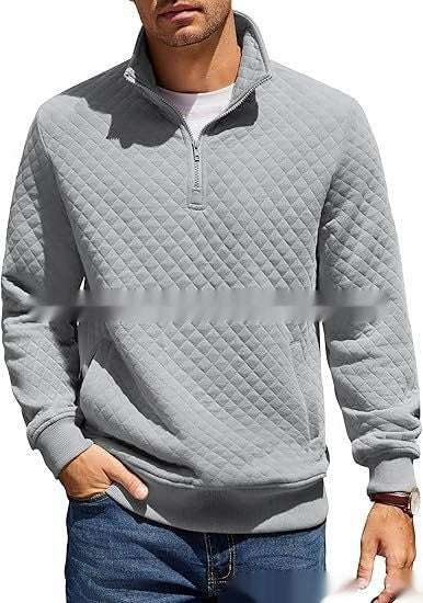 Long Sleeve Knitted Zip Pullover Plaid Sweatshirt