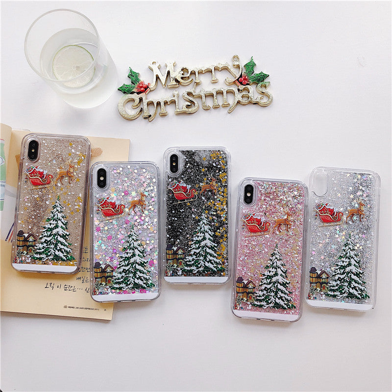Compatible With iPhone , Santa Claus Christmas Tree Quicksand Shell