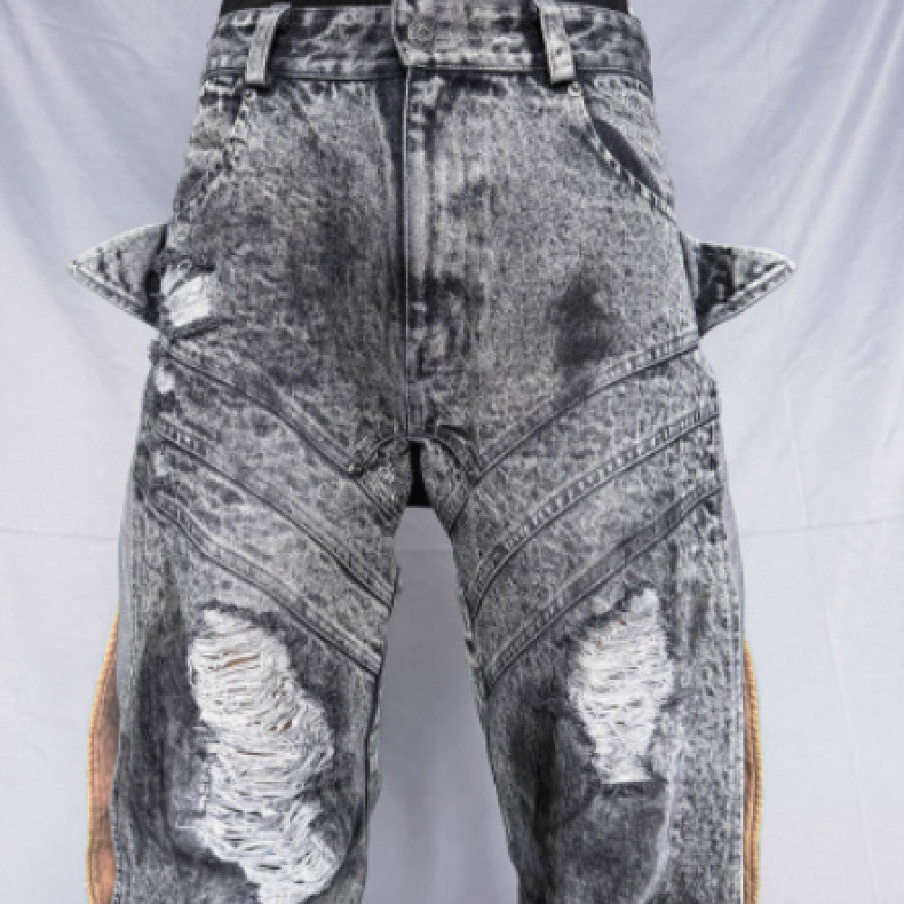 Washing Destroys Fashion Deconstruction Design Patchwork Pants for men
