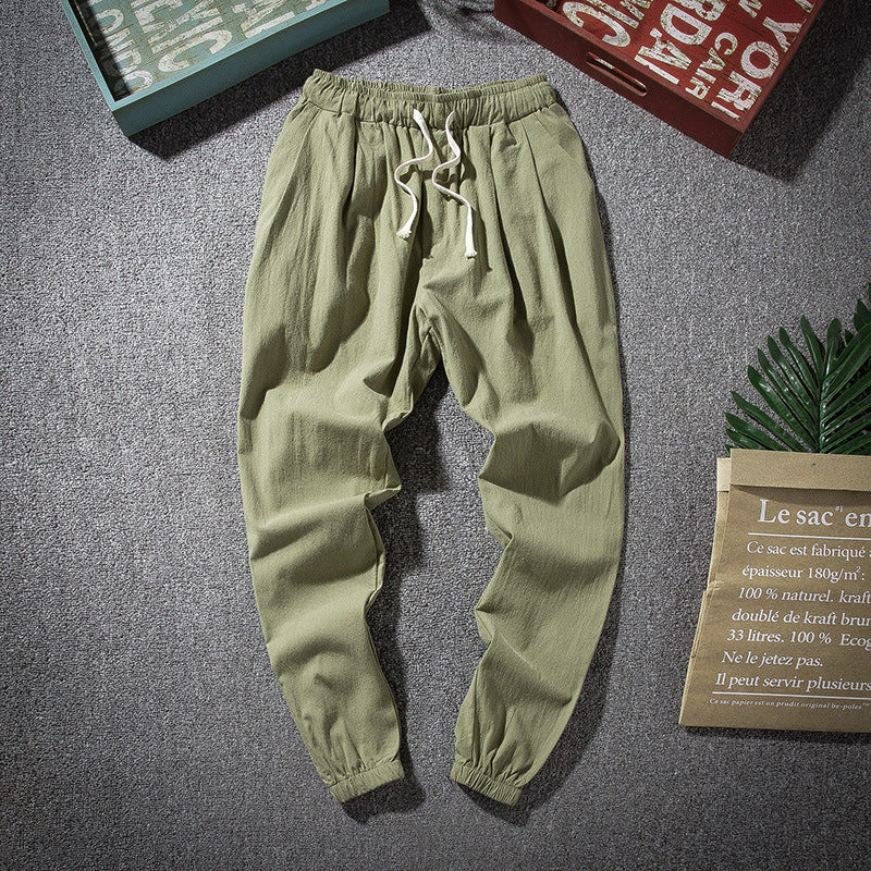 Chinese Style Thin Linen Cropped Cotton And Linen Loose Skinny Men's Pants