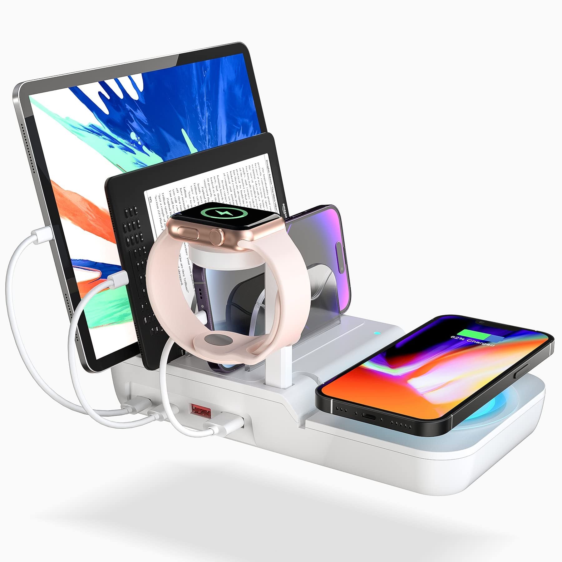 5 In 1 Fast Charging Dock With 10W Max Wireless Charger And 4 Ports,70W Charging Station for Multiple Devices, 30W USB C PD Fast Charging for iPad, IPhone,Tablets,Kindle