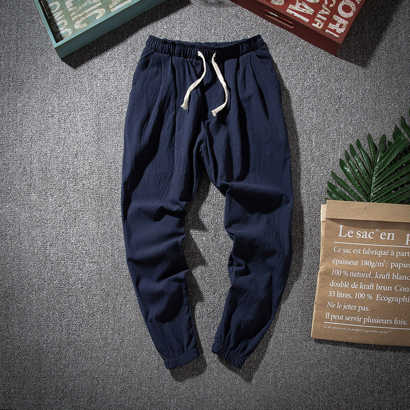 Chinese Style Thin Linen Cropped Cotton And Linen Loose Skinny Men's Pants
