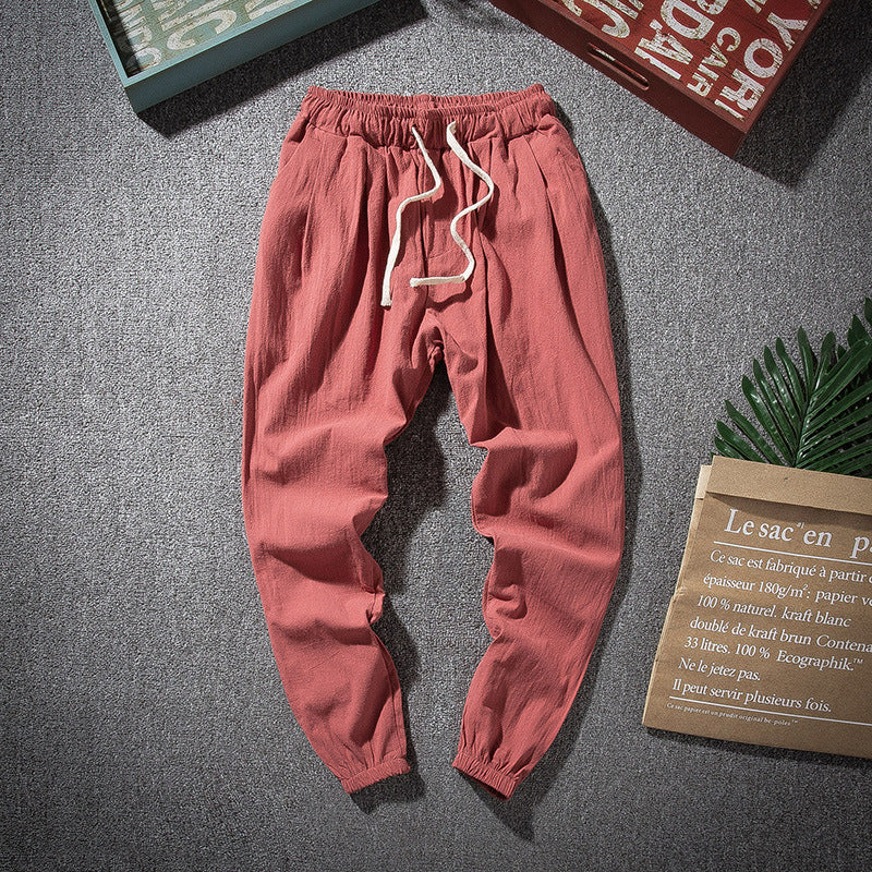 Chinese Style Thin Linen Cropped Cotton And Linen Loose Skinny Men's Pants