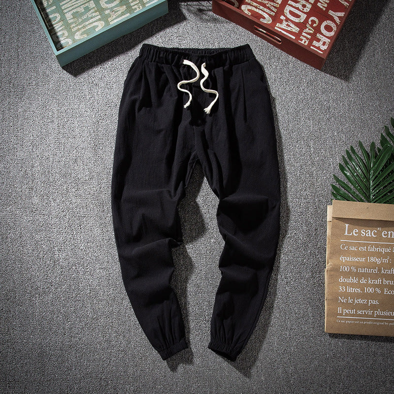 Chinese Style Thin Linen Cropped Cotton And Linen Loose Skinny Men's Pants