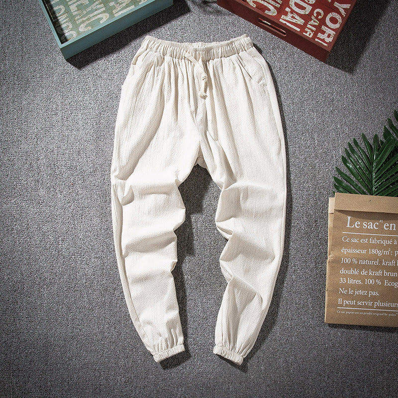 Chinese Style Thin Linen Cropped Cotton And Linen Loose Skinny Men's Pants