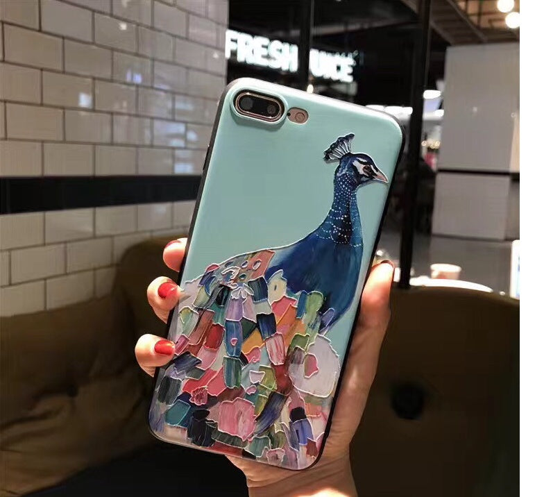 Compatible with Apple , Embossed Cartoon Peacock Mobile Shell Soft Cover
