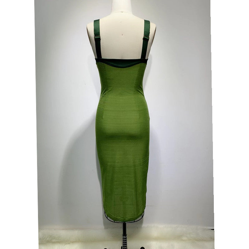 Army Green Sling Slim Temperament Dress for women