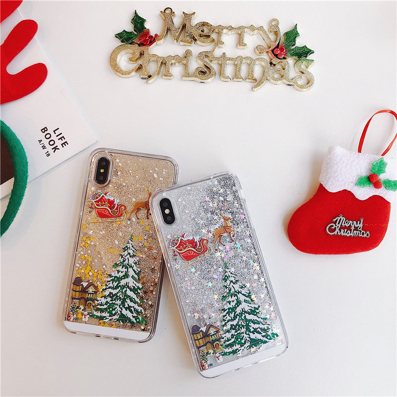 Compatible With iPhone , Santa Claus Christmas Tree Quicksand Shell