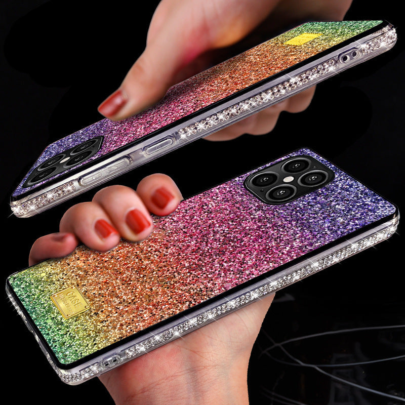 New Phone Case Suitable For Rainbow Pasted Leather Diamond Mobile Phone Case, compatible with iphone