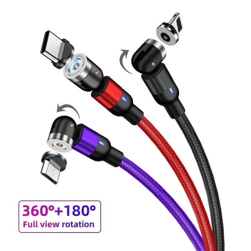 Magnetic Data Cable 540 Degree 180 Degree Rotating Charging Cable Blind Suction Three-in-one Bent Magnetic Cable,3 in 1