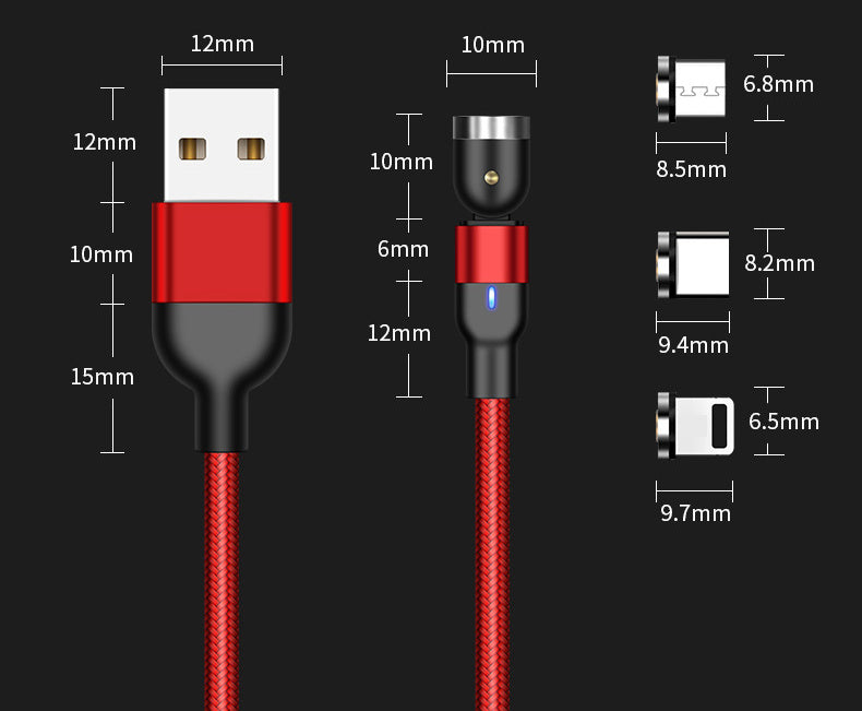 Magnetic Data Cable 540 Degree 180 Degree Rotating Charging Cable Blind Suction Three-in-one Bent Magnetic Cable,3 in 1