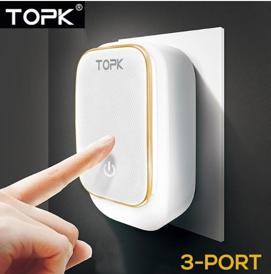 3-Port Phone Charger With Dimming Nightlight, all style (US, UK, EU, UA ...)