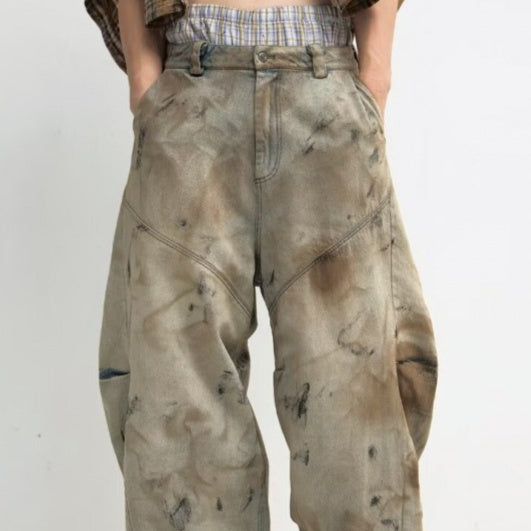 American High Street Retro Washed Tie-dye Worn Jeans