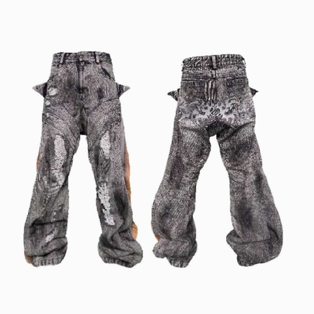 Washing Destroys Fashion Deconstruction Design Patchwork Pants for men