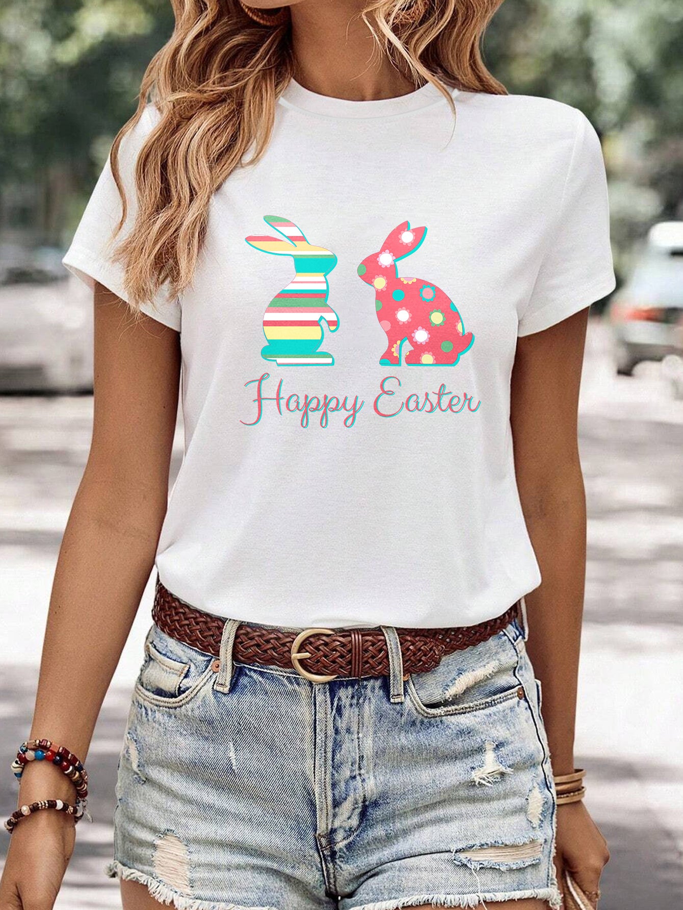 Women's Minimalist Printed Casual Round Neck Short Sleeved Shirt