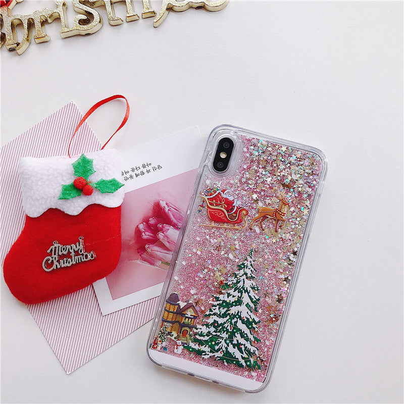 Compatible With iPhone , Santa Claus Christmas Tree Quicksand Shell