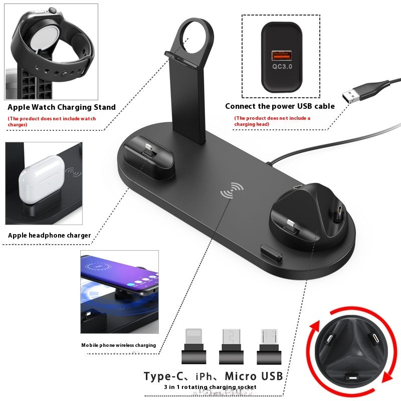Mobile Phone Wireless Charger Headset Recharge Stand Watch Stand,5 in 1