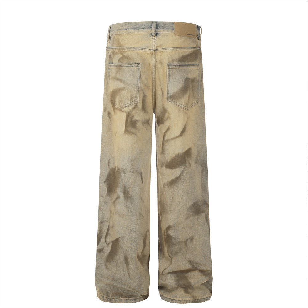 Loose Design Niche Mud Dyed Straight-leg Pants for men