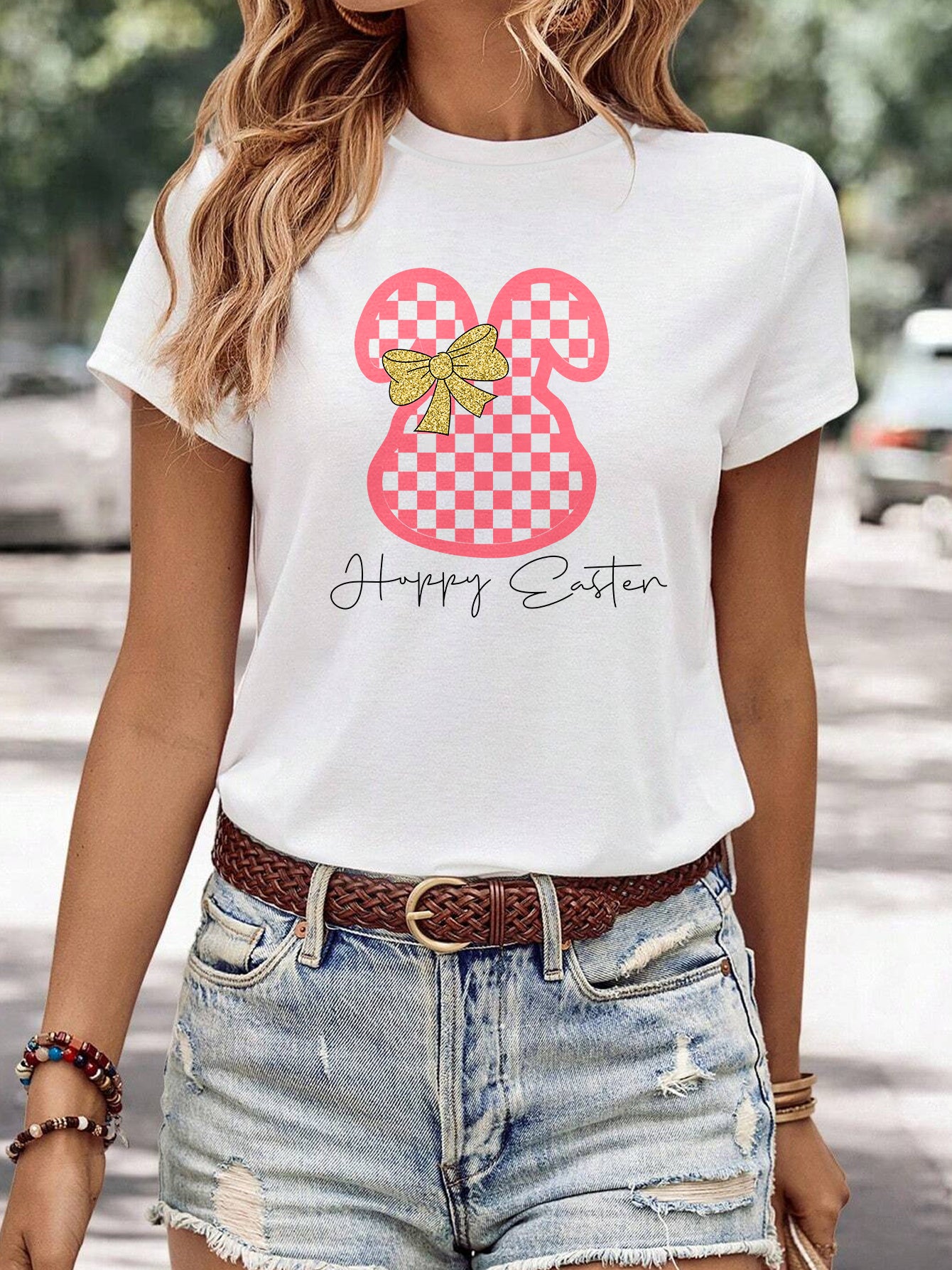 Women's Minimalist Printed Casual Round Neck Short Sleeved Shirt