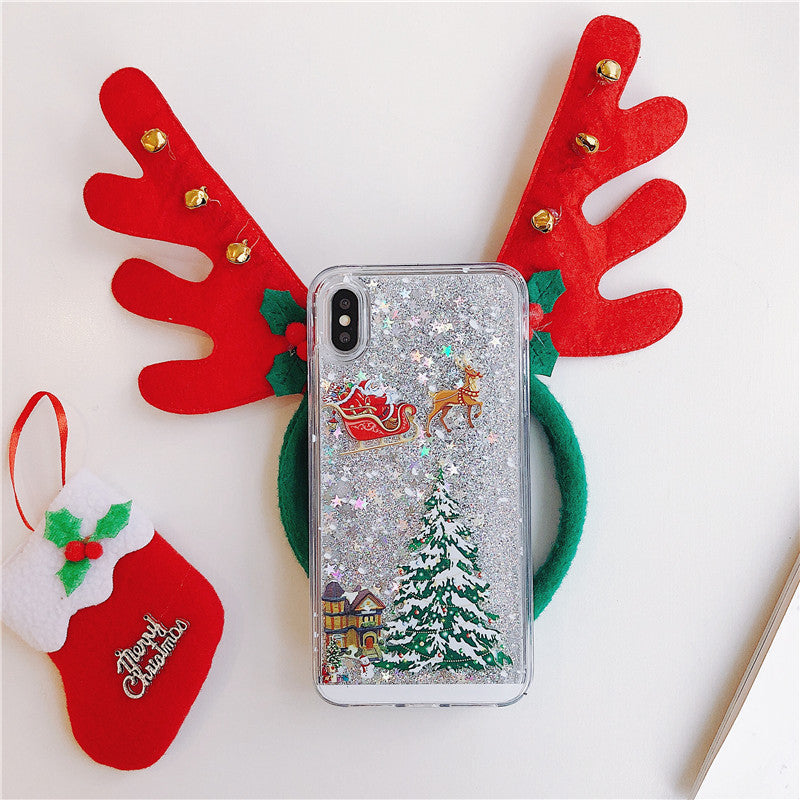 Compatible With iPhone , Santa Claus Christmas Tree Quicksand Shell