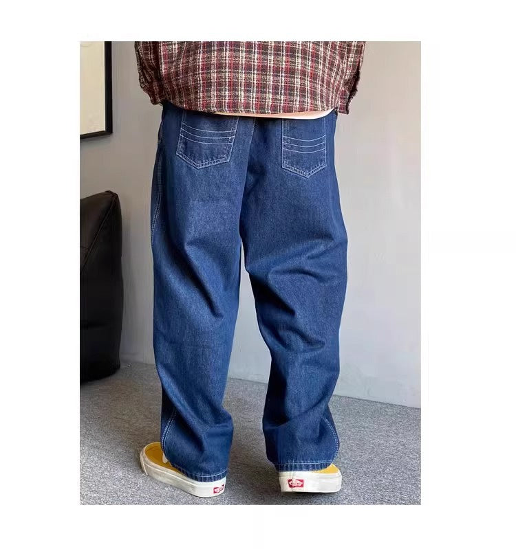 American Casual Pu Shuai Retro Workwear Jeans for men