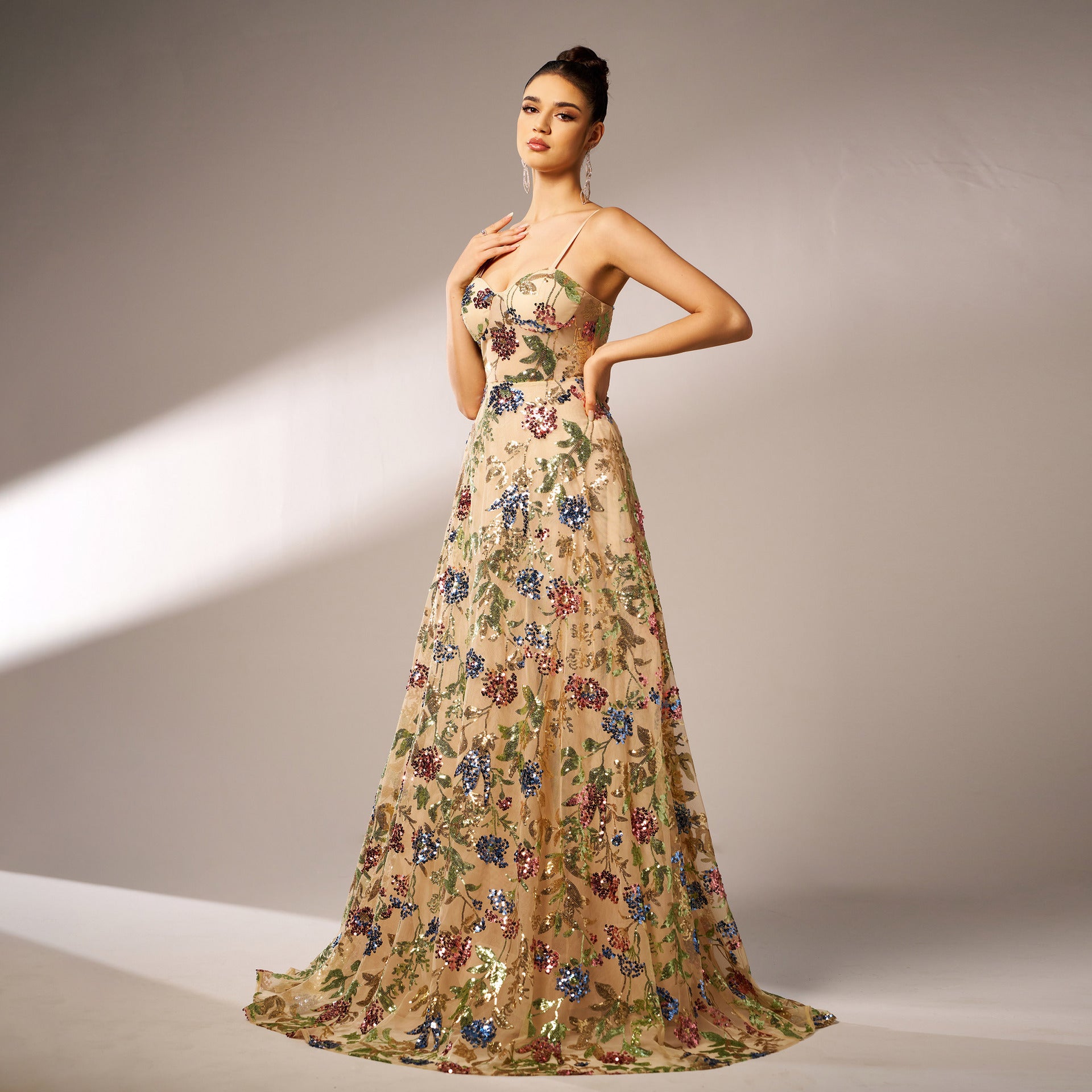 women Elegant Sleeveless Sequined Suspender Evening Dress