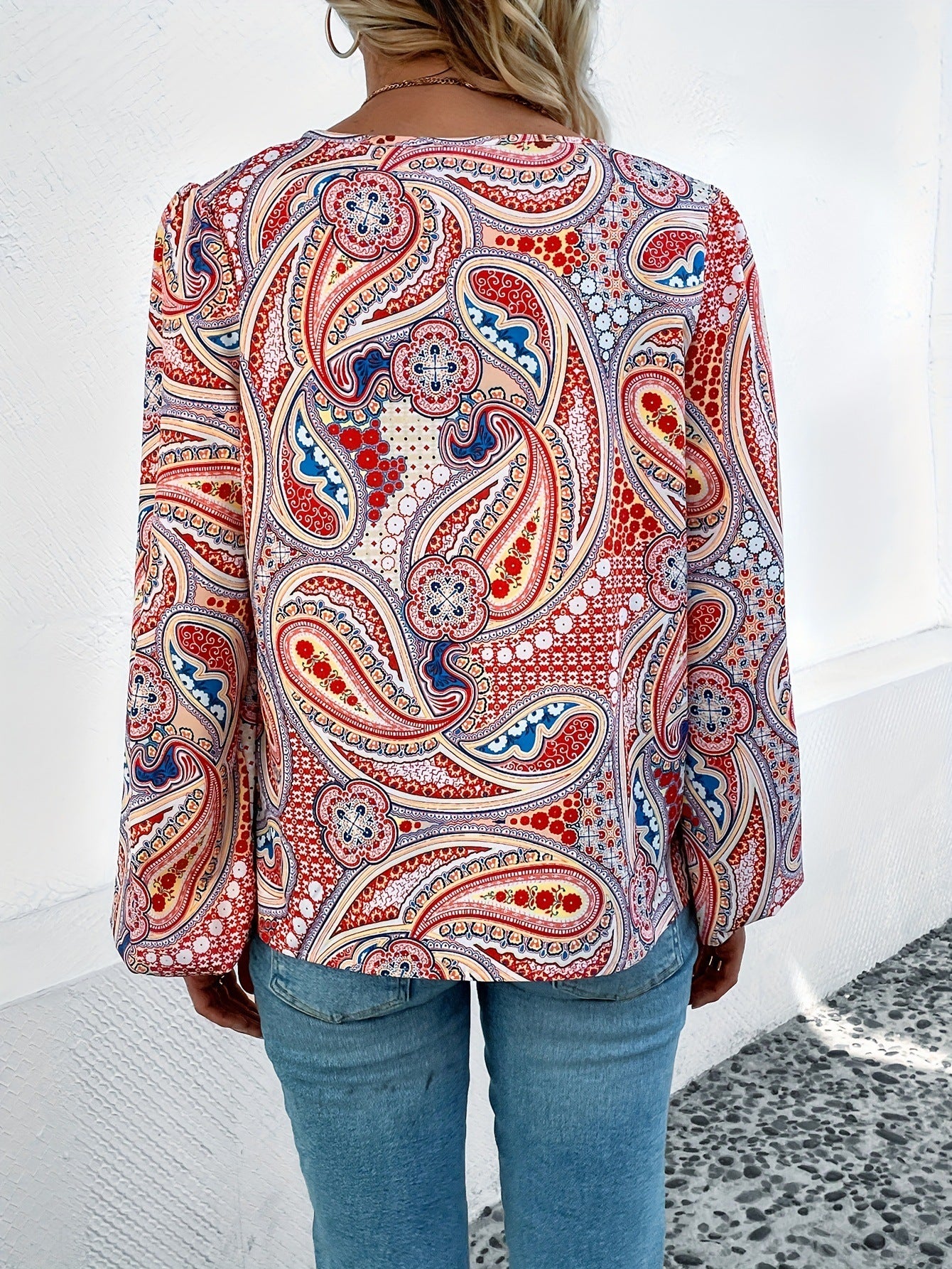 Women's Fashion Full Paisley Pattern Long Sleeve Blouse