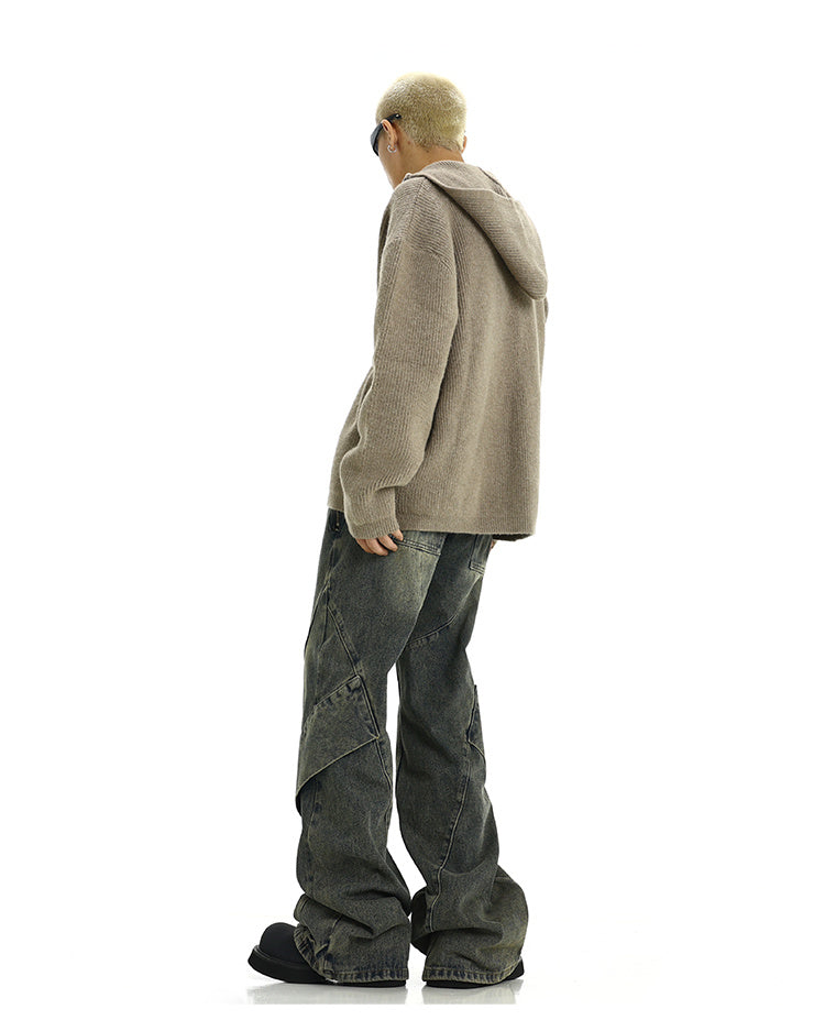 American Retro Distressed Yellow Mud Washed Jeans for men