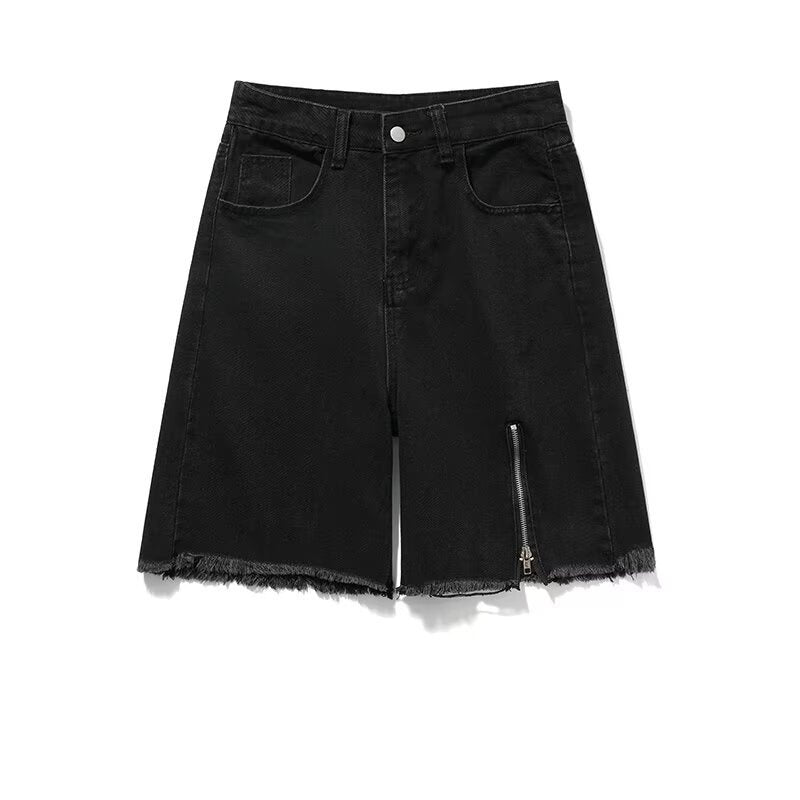 Men's Zipper Black Denim Shorts