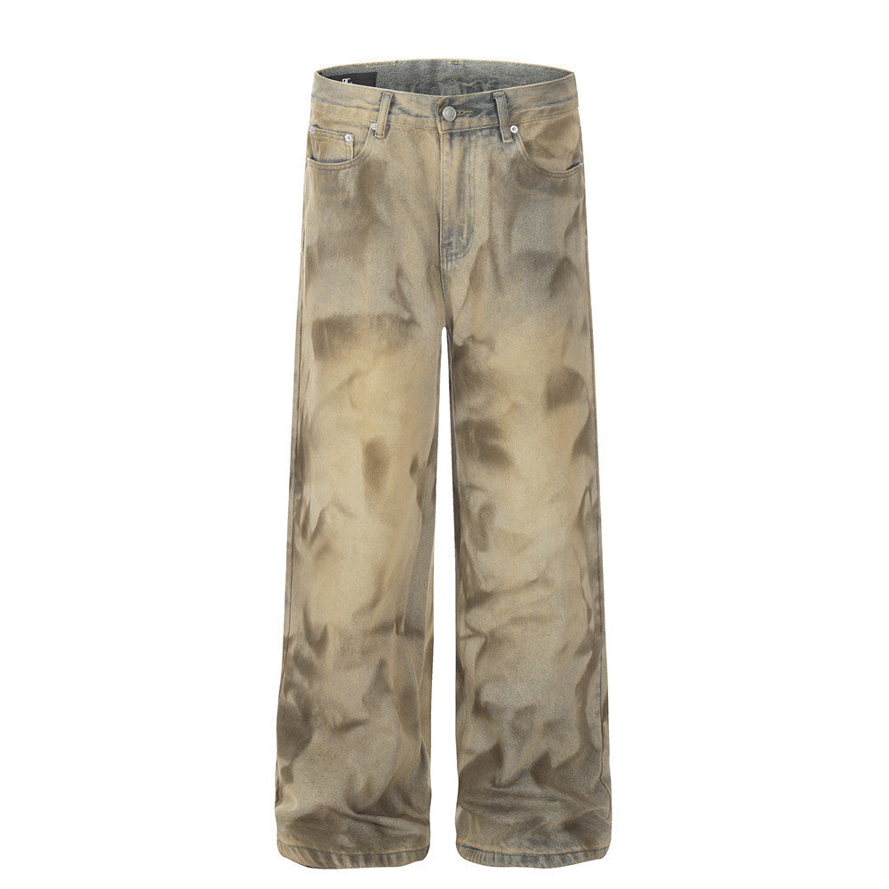 Loose Design Niche Mud Dyed Straight-leg Pants for men
