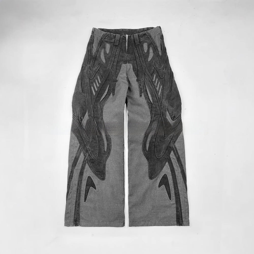 Trendy Unique Street Denim Retro Design Loose Trousers for men