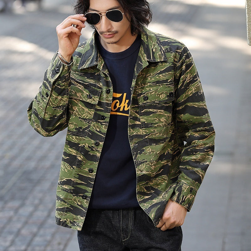 Tiger Pattern Camouflage Workwear Long Sleeve Shirt