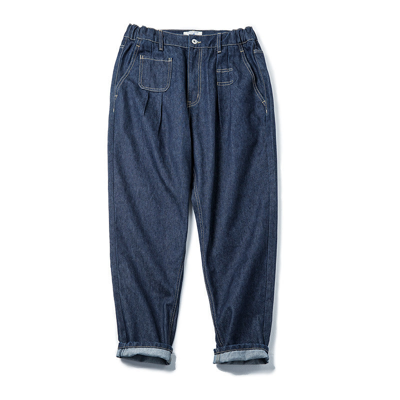 Washed Elastic Waist Loose Jeans for men