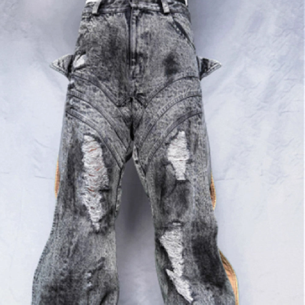 Washing Destroys Fashion Deconstruction Design Patchwork Pants for men