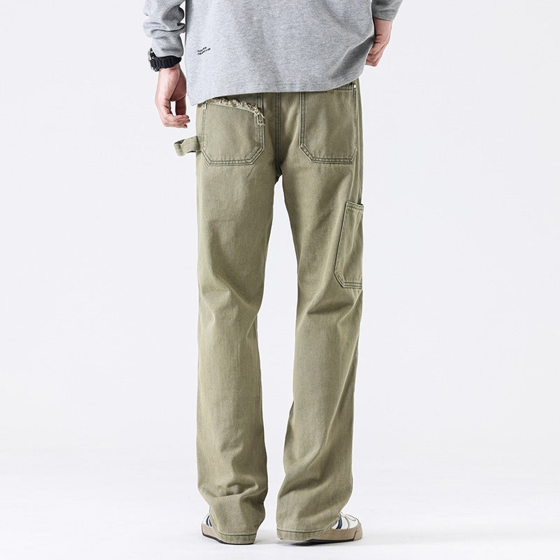 American High Street Vibe Wind Washed Distressed Army Green Jeans for men