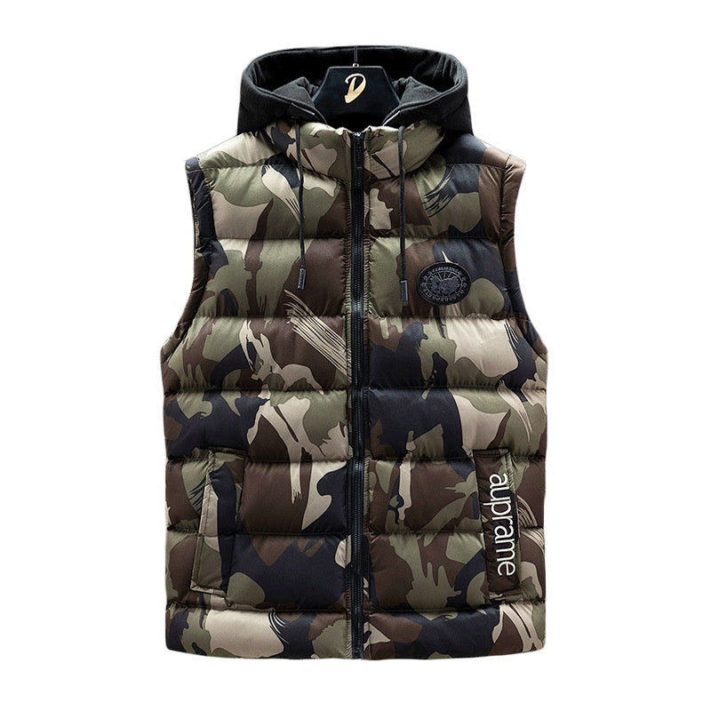 Autumn And Winter Men's Camouflage Hooded Cotton Warm Sleeveless