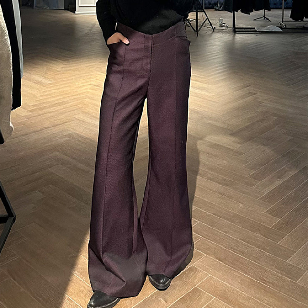 Dark Purple Red Deconstructed All-match Anti-Wrinkle A- Line Wide Leg Suit Pants for men