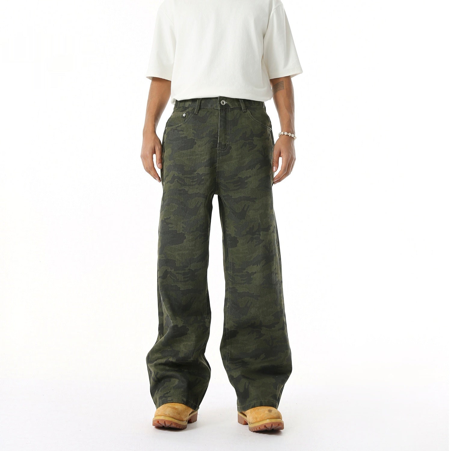 Camouflage Basic Style Straight Washed Jeans for men