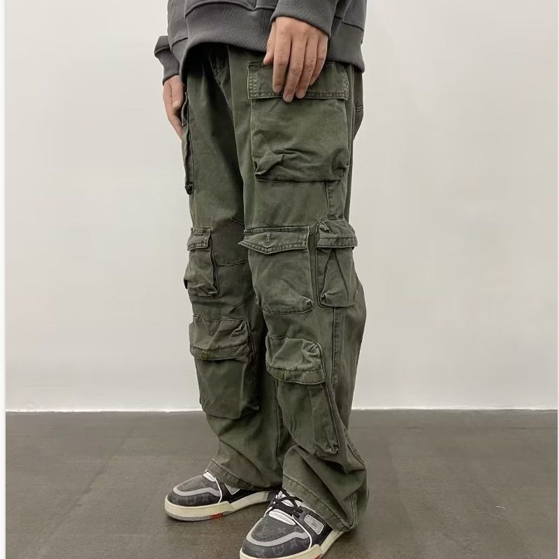 Straight Quality Cotton Army Green Casual Pants for men