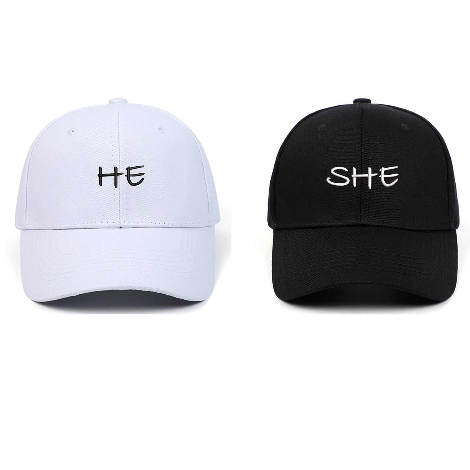 HE SHE Letter Embroidered Sun Hat Fashion Outdoor