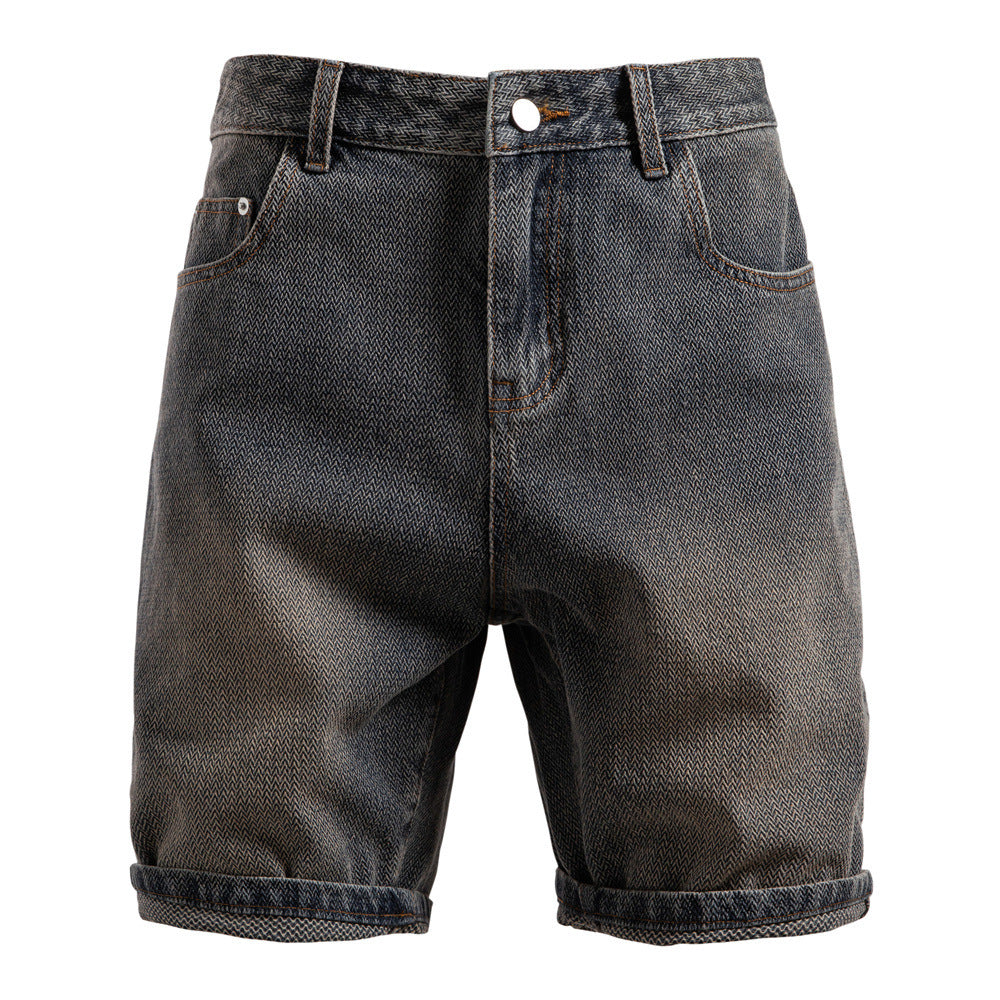 Starry Sky Pattern Denim Shorts Men's Retro Straight