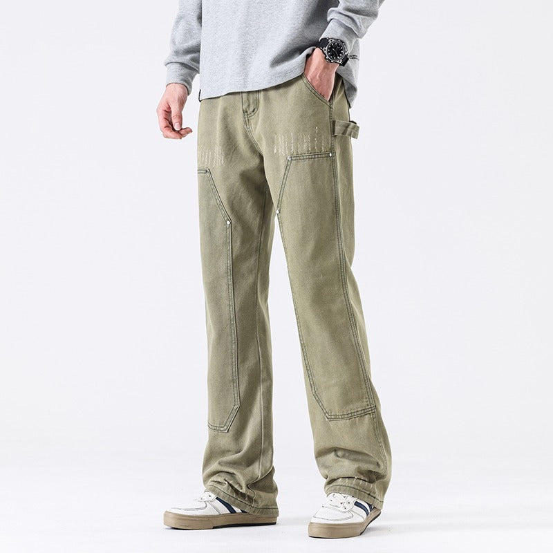 American High Street Vibe Wind Washed Distressed Army Green Jeans for men