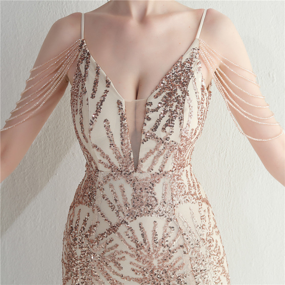 Mesh Beaded Bridal Wedding Dinner Long Camisole Evening Gown for women, many colors