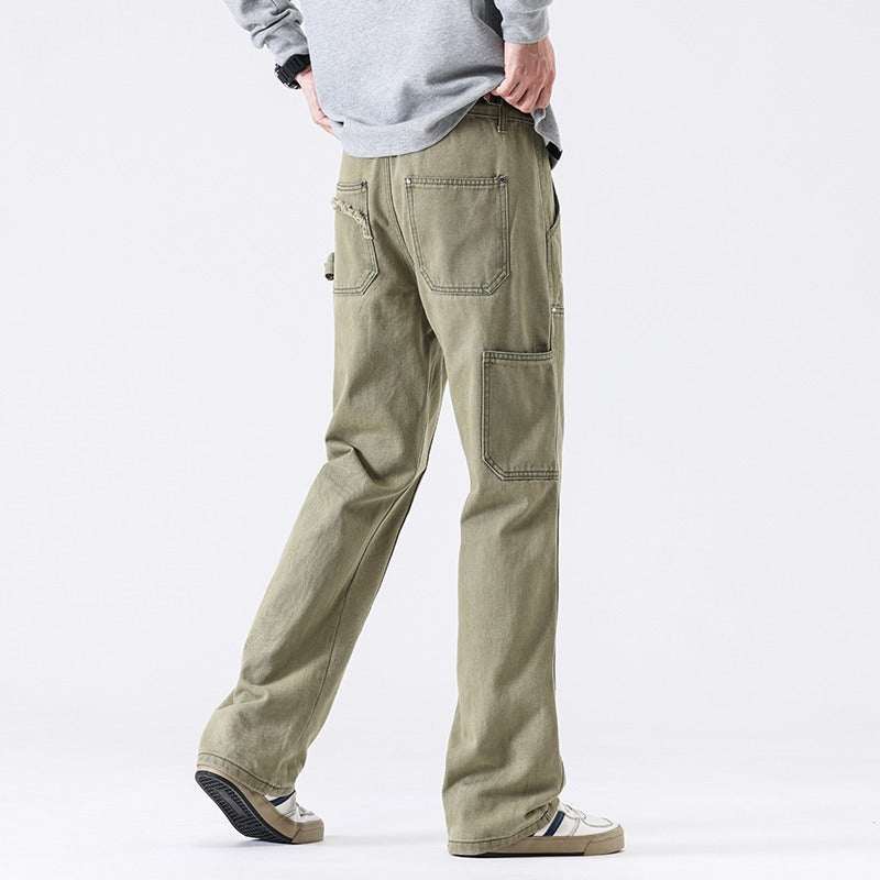 American High Street Vibe Wind Washed Distressed Army Green Jeans for men