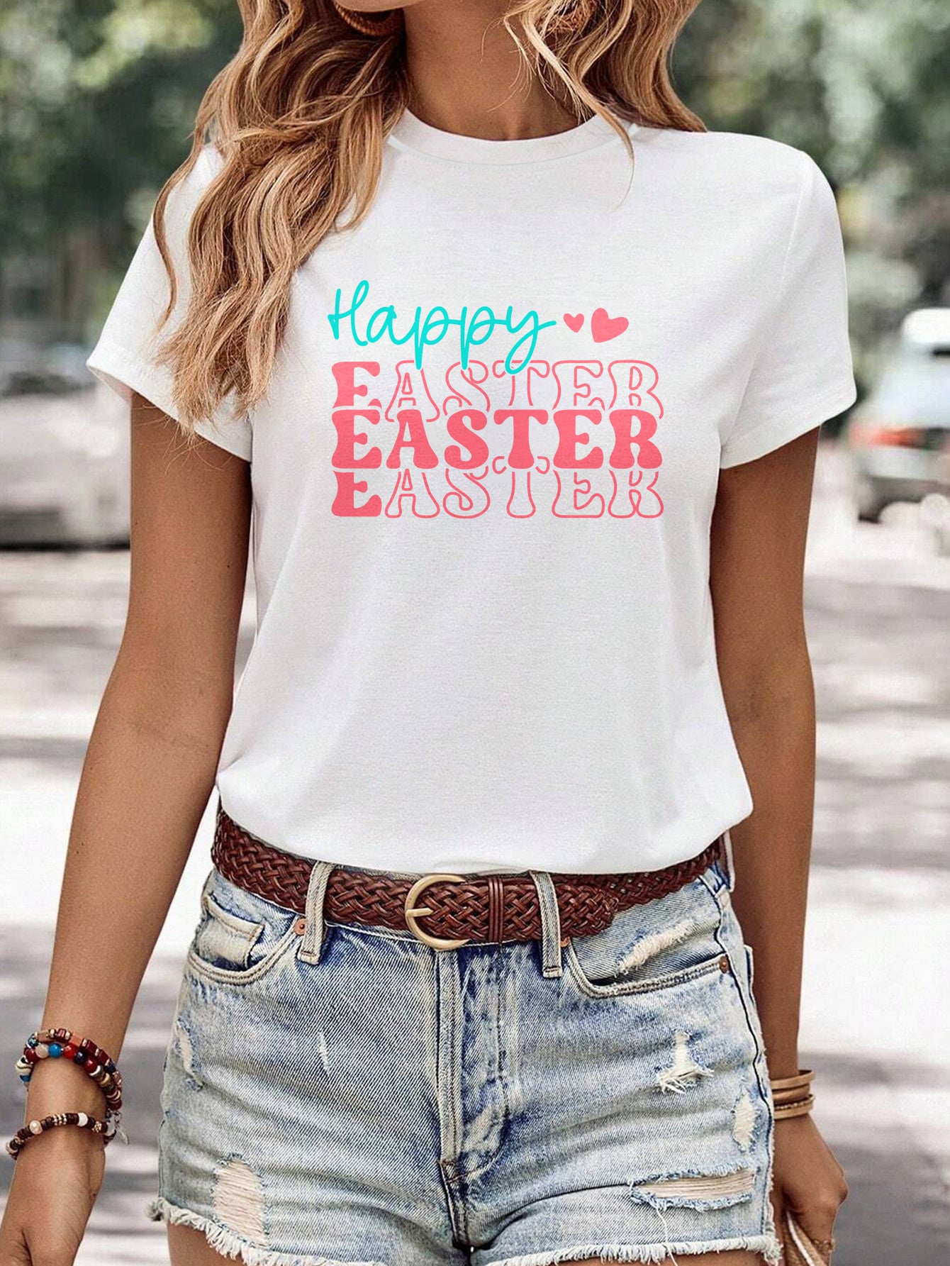 Women's Minimalist Printed Casual Round Neck Short Sleeved Shirt