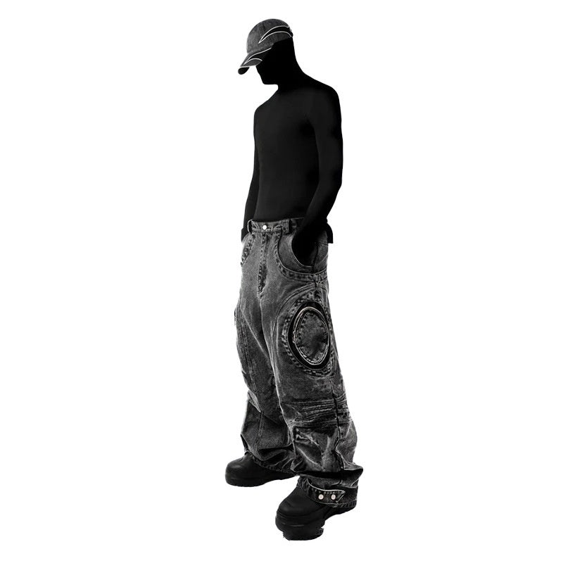 Black Ripped Design Zipper Pants Fashion Street Wind for men