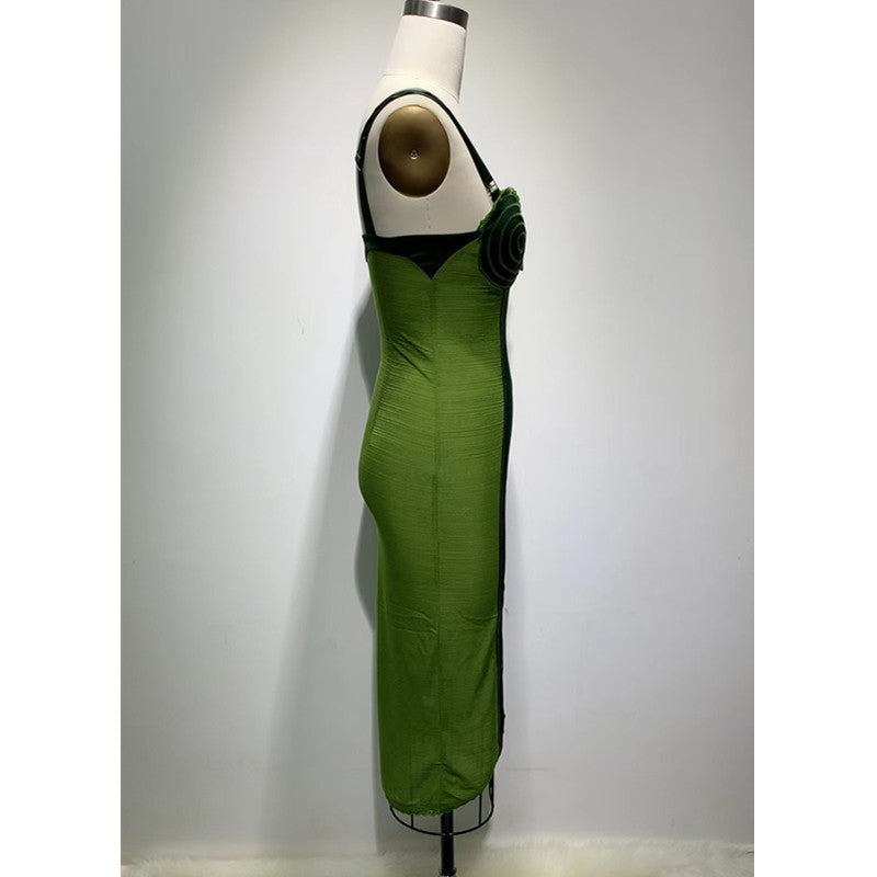 Army Green Sling Slim Temperament Dress for women