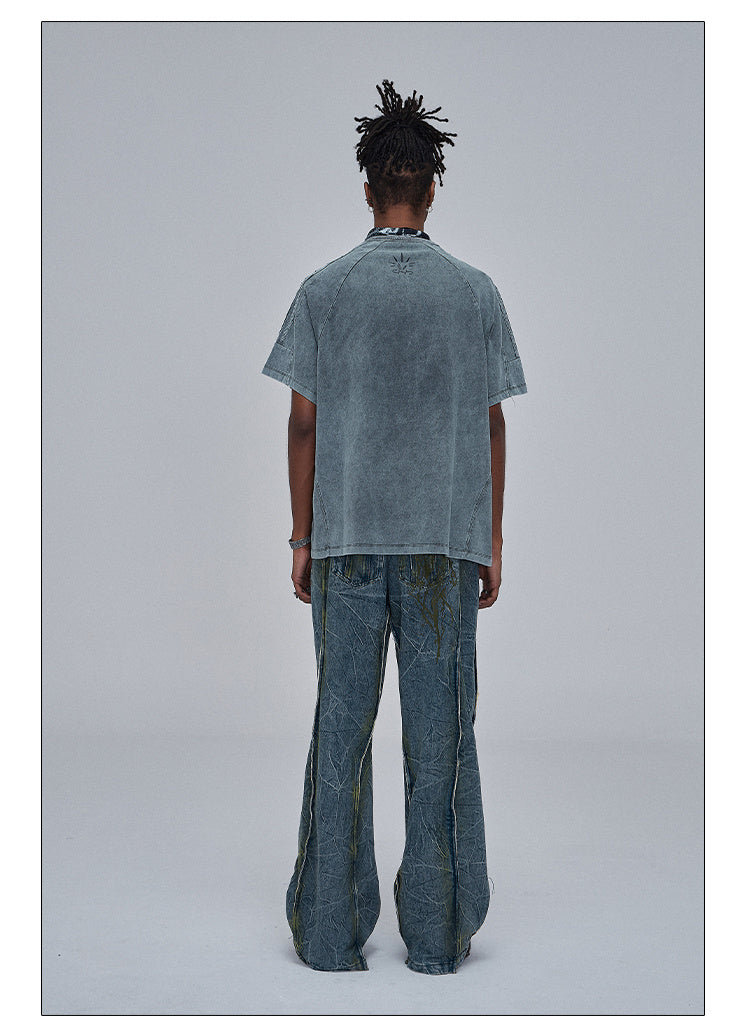 American Street Dirty fit Heavy Industry Washed Distressed Wide Leg Jeans Design Sense for men